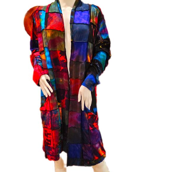 Patchwork Tie Dye Batik Long Cardigan Kimono OS NWT - Picture 11 of 12